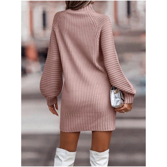 Cozy Mock Neck Cable knit Sweater Dress - Picture 15 of 15